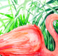 Original art for sale at UGallery.com | Pink Flamingo and Green Foliage by Suren Nersisyan | $350 | watercolor painting | 24' h x 18' w | thumbnail 3