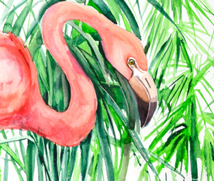 Original art for sale at UGallery.com | Pink Flamingo and Green Foliage by Suren Nersisyan | $350 | watercolor painting | 24' h x 18' w | photo 4