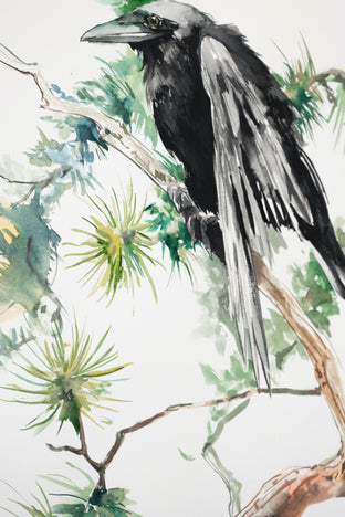 Original art for sale at UGallery.com | Raven, Moon and Pine Tree by Suren Nersisyan | $350 | watercolor painting | 24' h x 18' w | photo 2