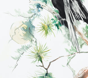 Original art for sale at UGallery.com | Raven, Moon and Pine Tree by Suren Nersisyan | $350 | watercolor painting | 24' h x 18' w | photo 3