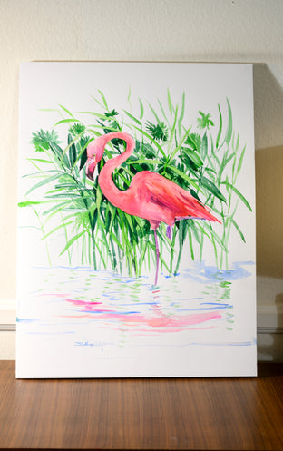 Original art for sale at UGallery.com | Standing Flamingo by Suren Nersisyan | $350 | watercolor painting | 24' h x 18' w | photo 2