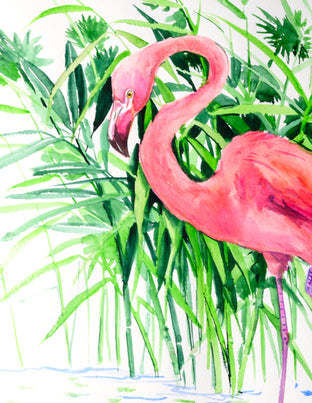 Original art for sale at UGallery.com | Standing Flamingo by Suren Nersisyan | $350 | watercolor painting | 24' h x 18' w | photo 3