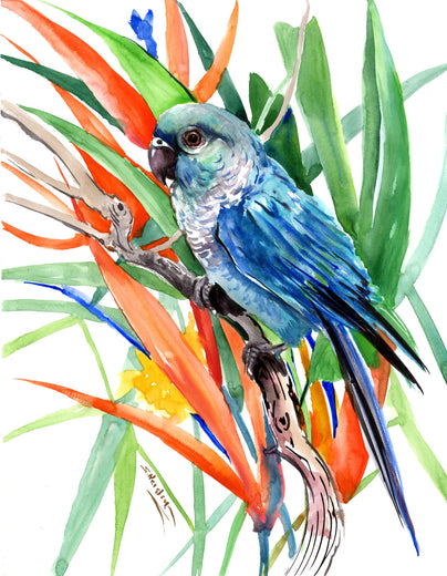 Sun Conure and Paradise Flowers 2 by Suren Nersisyan |  Context View of Artwork 