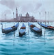 Original art for sale at UGallery.com | Blue Gondolas and Brown Sky by Swarup Dandapat | $575 | watercolor painting | 14.2' h x 14.2' w | thumbnail 1