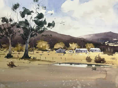 watercolor painting by Swarup Dandapat titled Clouds over the Hills