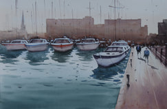 Original art for sale at UGallery.com | Idling in the Mid-Day Sun by Swarup Dandapat | $750 | watercolor painting | 15' h x 22' w | thumbnail 1