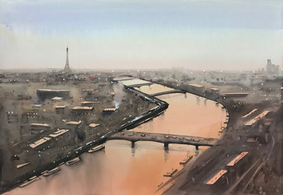 watercolor painting by Swarup Dandapat titled Paris in Twilight