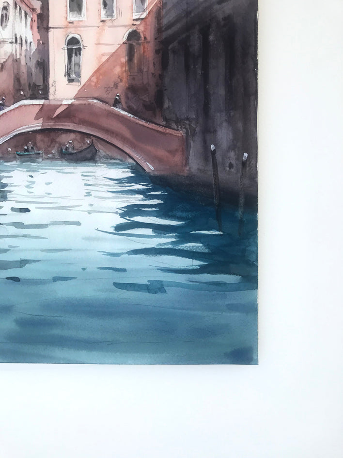 Sailing through Venice Canals by Swarup Dandapat |  Side View of Artwork 