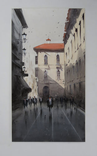 Original art for sale at UGallery.com | That Sunlit Balcony by Swarup Dandapat | $750 | watercolor painting | 22' h x 12' w | photo 3