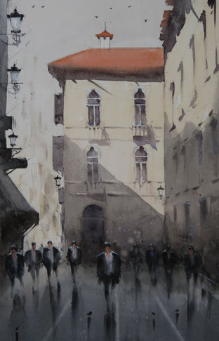 Original art for sale at UGallery.com | That Sunlit Balcony by Swarup Dandapat | $750 | watercolor painting | 22' h x 12' w | photo 4