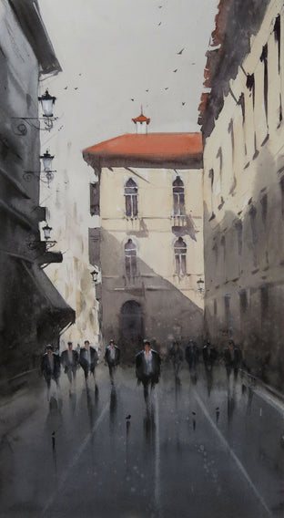 Original art for sale at UGallery.com | That Sunlit Balcony by Swarup Dandapat | $750 | watercolor painting | 22' h x 12' w | photo 1