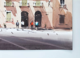 Original art for sale at UGallery.com | The Cafe in Shade by Swarup Dandapat | $750 | watercolor painting | 15' h x 22' w | photo 2