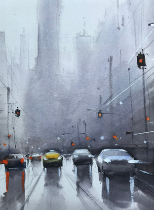 Original art for sale at UGallery.com | The Liquid City by Swarup Dandapat | $650 | watercolor painting | 14.2' h x 14.2' w | photo 4