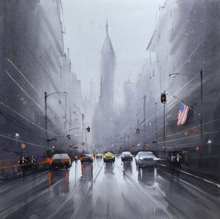 Original art for sale at UGallery.com | The Liquid City by Swarup Dandapat | $650 | watercolor painting | 14.2' h x 14.2' w | photo 1
