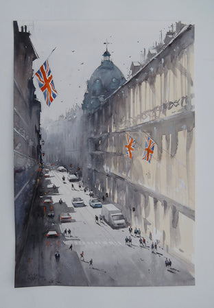 Original art for sale at UGallery.com | A Sunny Day in Oxford Circus by Swarup Dandapat | $750 | watercolor painting | 22' h x 15' w | photo 3