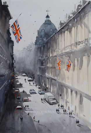 Original art for sale at UGallery.com | A Sunny Day in Oxford Circus by Swarup Dandapat | $750 | watercolor painting | 22' h x 15' w | photo 1