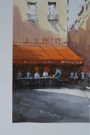 Original art for sale at UGallery.com | Bistro by Road by Swarup Dandapat | $750 | watercolor painting | 22' h x 15' w | photo 2