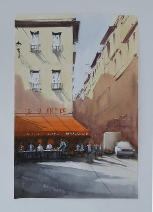 Original art for sale at UGallery.com | Bistro by Road by Swarup Dandapat | $750 | watercolor painting | 22' h x 15' w | photo 3