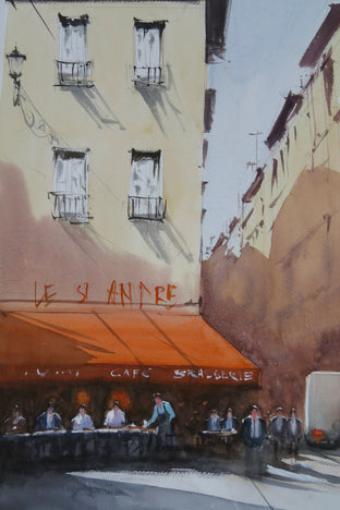 Original art for sale at UGallery.com | Bistro by Road by Swarup Dandapat | $750 | watercolor painting | 22' h x 15' w | photo 4