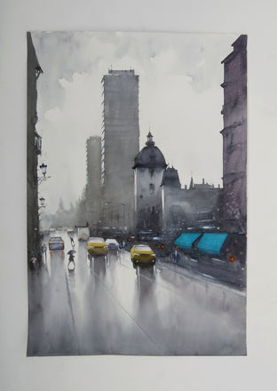 Original art for sale at UGallery.com | Nothing Falls Like London Rain by Swarup Dandapat | $750 | watercolor painting | 22' h x 15' w | photo 3