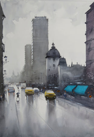 Original art for sale at UGallery.com | Nothing Falls Like London Rain by Swarup Dandapat | $750 | watercolor painting | 22' h x 15' w | photo 1