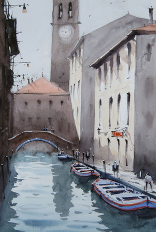 Original art for sale at UGallery.com | The Canalside Story by Swarup Dandapat | $750 | watercolor painting | 22' h x 15' w | photo 4