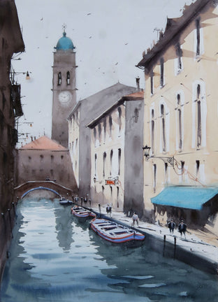 Original art for sale at UGallery.com | The Canalside Story by Swarup Dandapat | $750 | watercolor painting | 22' h x 15' w | photo 1