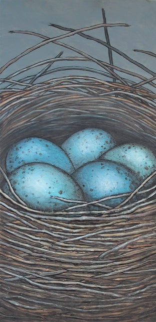 Original art for sale at UGallery.com | The Most Beautiful Blue Eggs! by Jennifer Ross | $550 | mixed media artwork | 20' h x 10' w | photo 1
