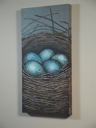 Original art for sale at UGallery.com | The Most Beautiful Blue Eggs! by Jennifer Ross | $550 | mixed media artwork | 20' h x 10' w | photo 4