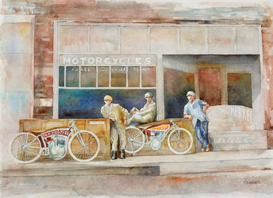 watercolor painting by Thomas Hoerber titled Customers Wanted