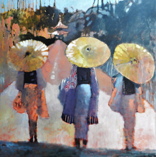 Original art for sale at UGallery.com | Three Parasols by Mary Pratt | $3,600 | oil painting | 48' h x 48' w | photo 1