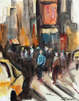 Original art for sale at UGallery.com | Times Square by Sharon Sieben | $325 | watercolor painting | 14' h x 11' w | photo 1