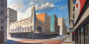 Original art for sale at UGallery.com | Tower, Rialto, Orpheum, Moon by Jesse Aldana | $4,775 | oil painting | 36' h x 72' w | photo 1