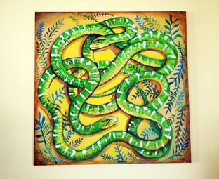Original art for sale at UGallery.com | Green Snakes by Kira Yustak | $825 | acrylic painting | 24' h x 24' w | photo 3