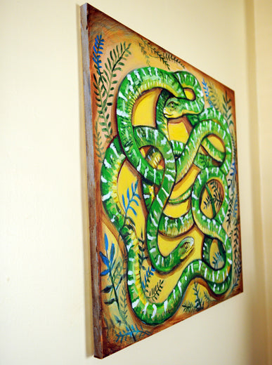 Green Snakes by Kira Yustak |  Side View of Artwork 