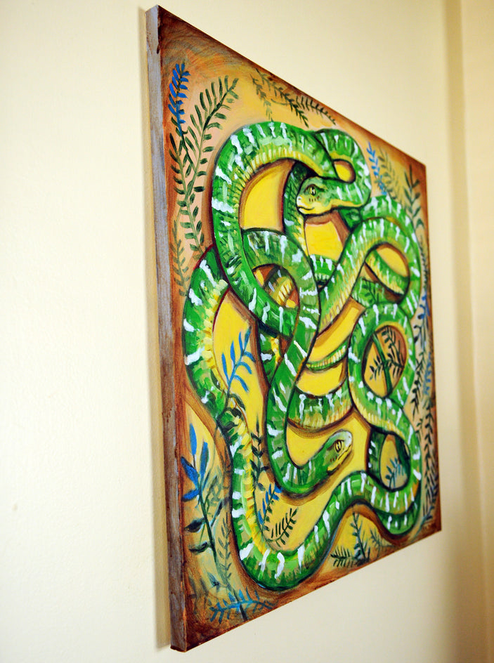 Green Snakes by Kira Yustak |  Side View of Artwork 