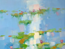 Original art for sale at UGallery.com | Lilies Pond by Vahe Yeremyan | $1,175 | oil painting | 30' h x 21' w | thumbnail 4