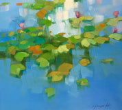 Original art for sale at UGallery.com | Lilies Pond by Vahe Yeremyan | $1,175 | oil painting | 30' h x 21' w | thumbnail 2