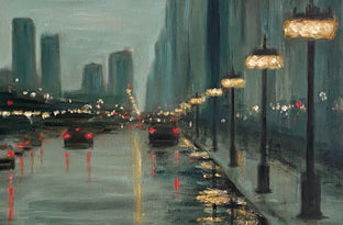 Rainy Day on Michigan Ave by Yangzi Xu |   Closeup View of Artwork 