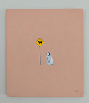 Original art for sale at UGallery.com | Penguin & Cow Sign by Heejin Sutton | $950 | mixed media artwork | 15.5' h x 13.5' w | photo 3
