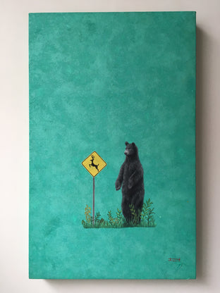 Original art for sale at UGallery.com | Bear and Deer Sign by Heejin Sutton | $775 | mixed media artwork | 16' h x 10' w | photo 3