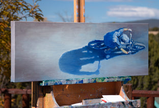 Bicycling in Blue by Warren Keating |  Side View of Artwork 