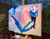 Original art for sale at UGallery.com | Blue Umbrella and Cowboy by Warren Keating | $4,800 | oil painting | 30' h x 48' w | thumbnail 2