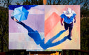Original art for sale at UGallery.com | Blue Umbrella and Cowboy by Warren Keating | $4,800 | oil painting | 30' h x 48' w | thumbnail 3