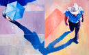 Original art for sale at UGallery.com | Blue Umbrella and Cowboy by Warren Keating | $4,800 | oil painting | 30' h x 48' w | thumbnail 1