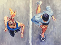 Original art for sale at UGallery.com | Running Together - Commission by Warren Keating | $1,000 | oil painting | 12' h x 16' w | thumbnail 1