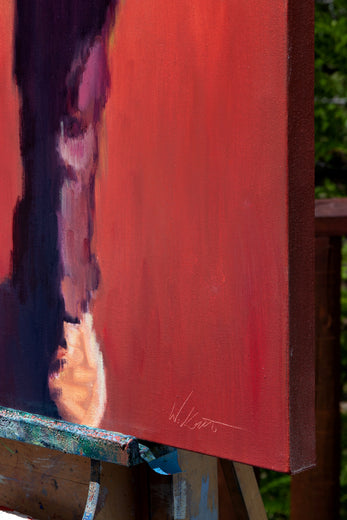 Santa Fe Plaza at Sunset by Warren Keating |  Side View of Artwork 
