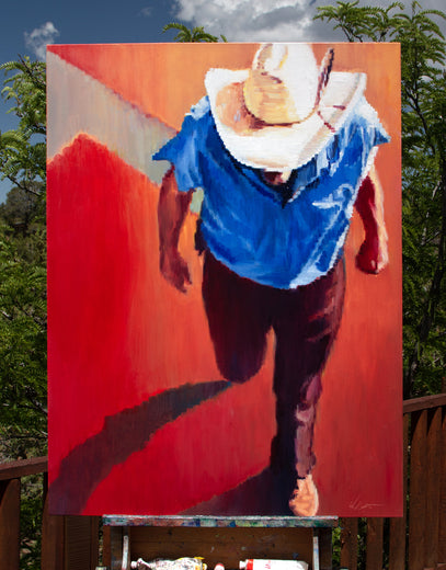 Santa Fe Plaza at Sunset by Warren Keating |  Context View of Artwork 