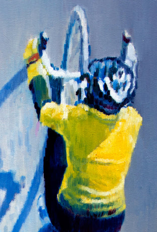 Spring Cycling in Yellow by Warren Keating |   Closeup View of Artwork 