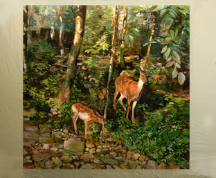 Original art for sale at UGallery.com | The Watchful Doe by Onelio Marrero | $2,350 | oil painting | 36' h x 36' w | photo 3